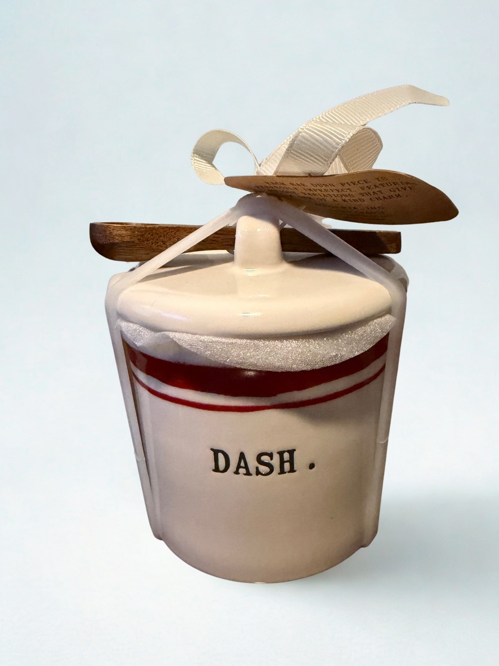 Rae Dunn Cream Ceramic Jar with Red Stripe - DASH